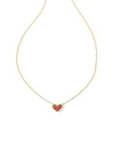 Ari Pave Crystal Heart Necklace in Gold and Red