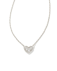 Ari Pave Crystal Heart Necklace in Rhodium and CZ