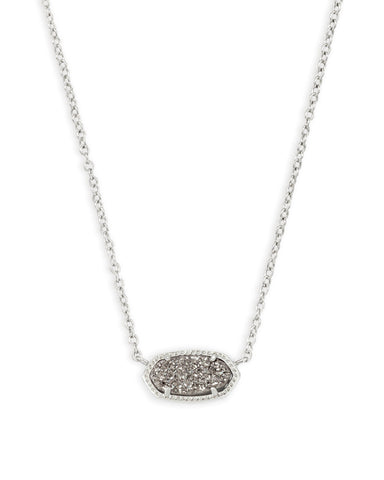 Elisa Short Pendant Necklace in Rhodium Platinum Druzy