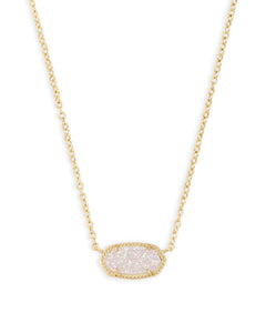Elisa Short Pendant Necklace in Gold Iridescent Druzy
