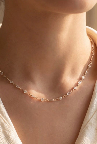 Mixed Round and Baguette CZ Necklace