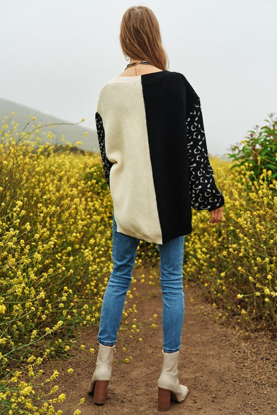 Leopard Oversized Colorblock Sweater