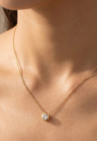 CZ Halo Solitaire Necklace in Gold