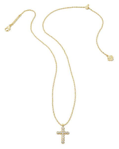 Cross Crystal Pendant Necklace in Gold