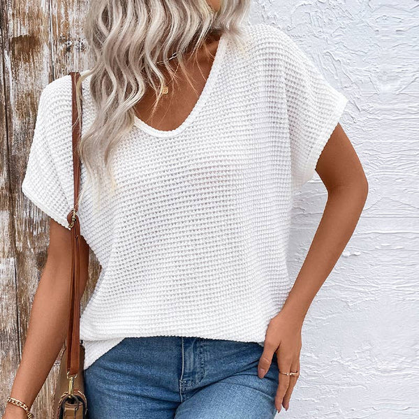 Lacey Lace-Back Waffle Knit Tie-Top with Cap Sleeves