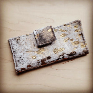 Hair on Hide Leather Wallet in Tan Gold w/ Snap