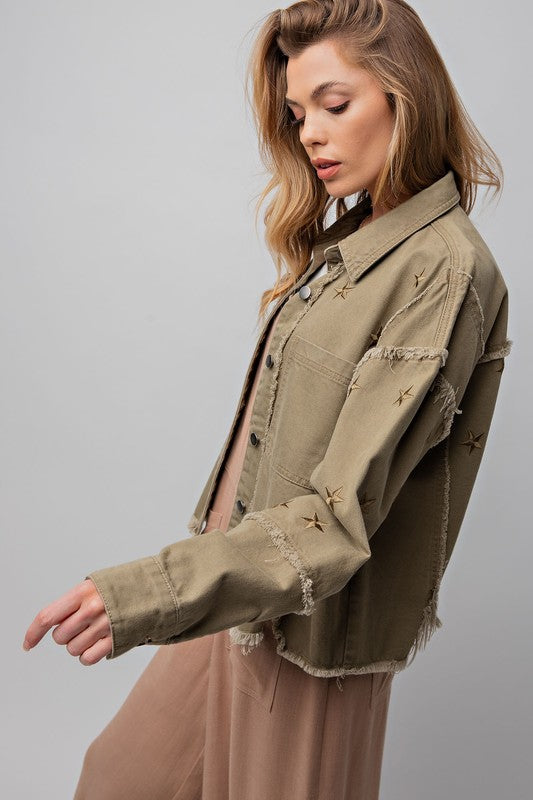 Womens Denim Jacket Oversized Button Down Shirts Jean Shacket Distress –  Lookbook Store