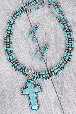 Tana Turquoise Cross Necklace Set