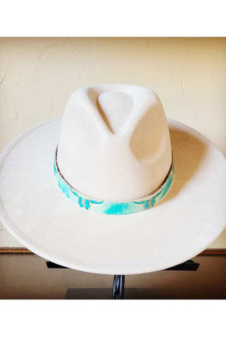 Turquoise Steer Head Leather Hat Band