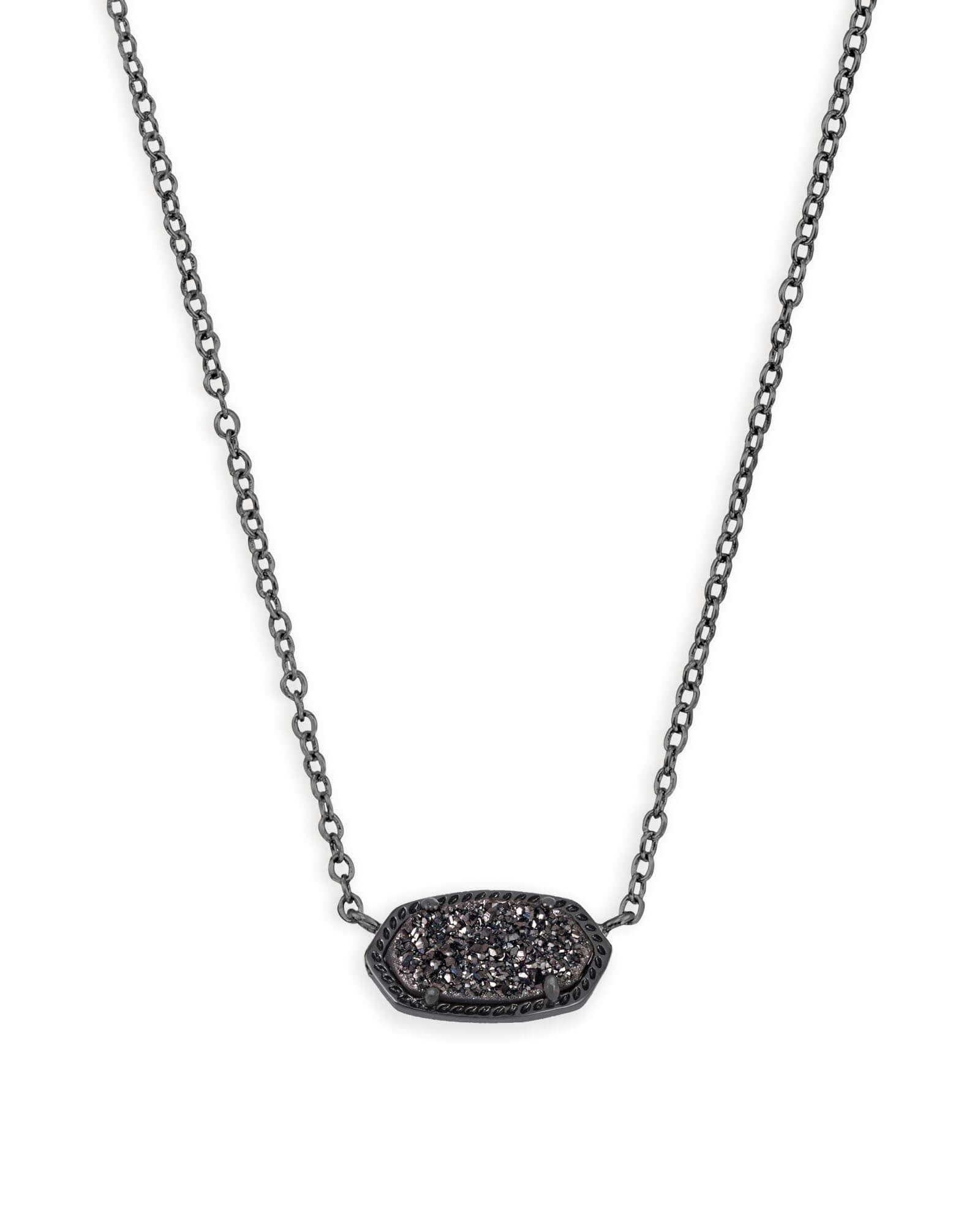 Elisa Short Pendant Necklace in Black Gunmetal Druzy