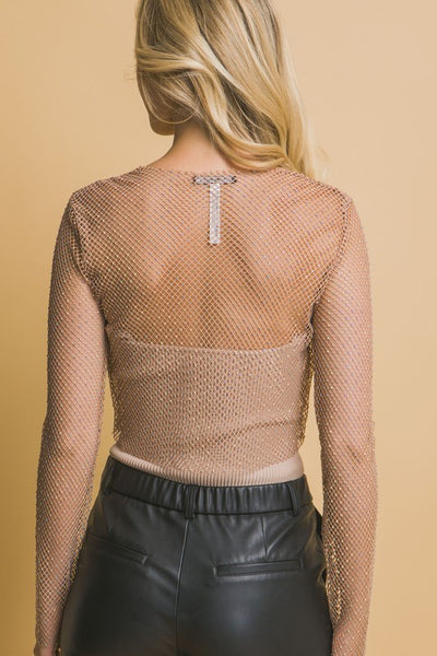 Raelynn Rhinestone Sheer Top in Nude