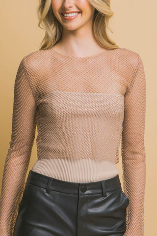 Raelynn Rhinestone Sheer Top in Nude