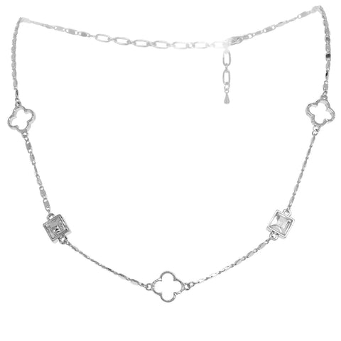 Quatrefoil Bezel Necklace in Silver