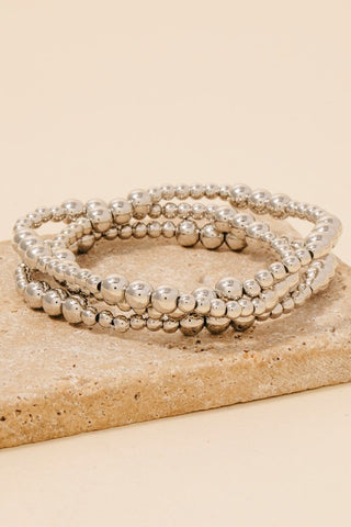 Bella Beaded Bracelet Set in Silver