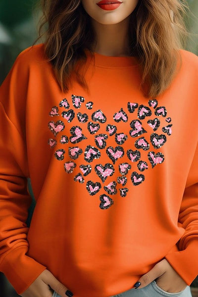 Faux Sequins Leopard Heart Graphic Sweatshirt