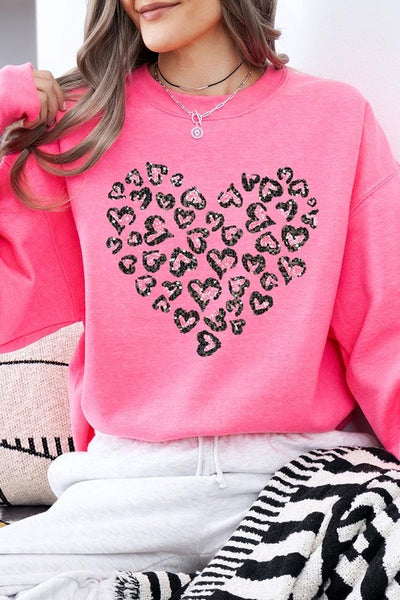 Faux Sequins Leopard Heart Graphic Sweatshirt