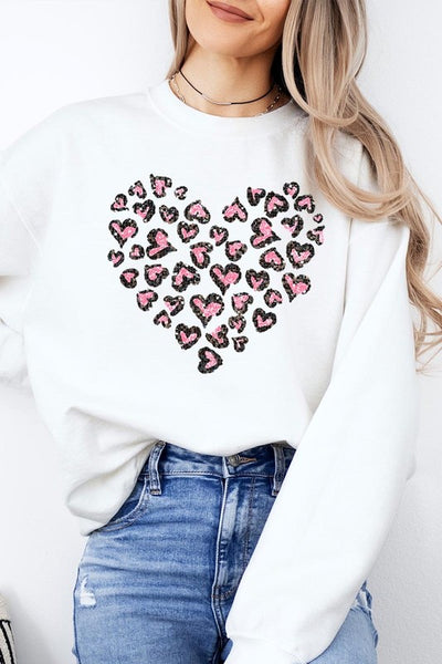 Faux Sequins Leopard Heart Graphic Sweatshirt