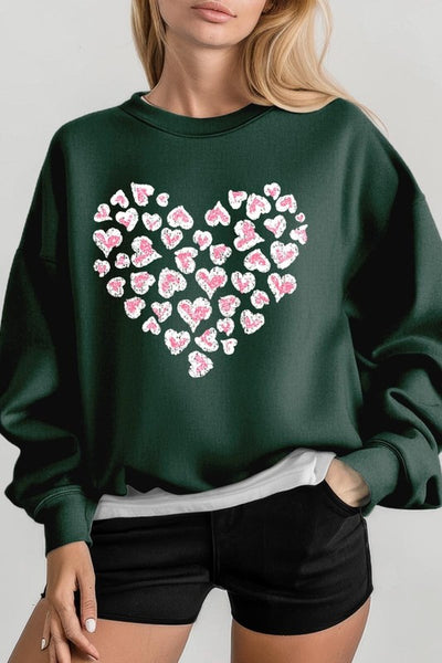 Faux Sequins Leopard Heart Graphic Sweatshirt