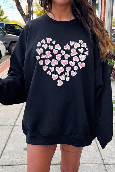 Faux Sequins Leopard Heart Graphic Sweatshirt