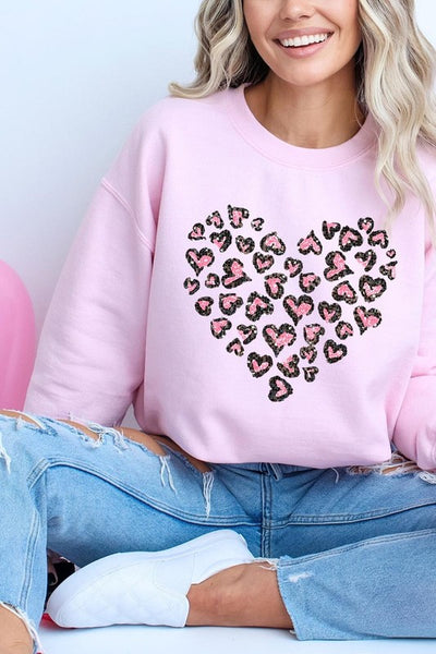 Faux Sequins Leopard Heart Graphic Sweatshirt