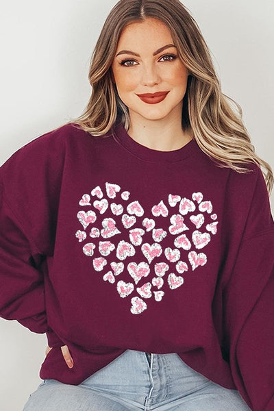 Faux Sequins Leopard Heart Graphic Sweatshirt