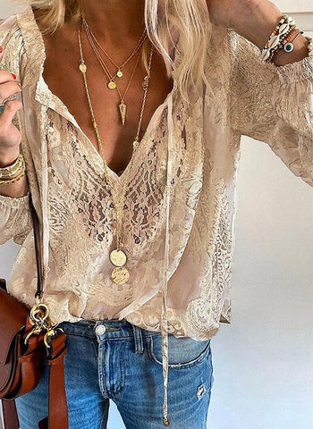 Bryn Boho Lace Top in Khaki