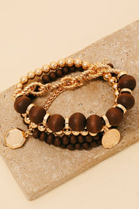 Beaded Bracelet Set in Brown