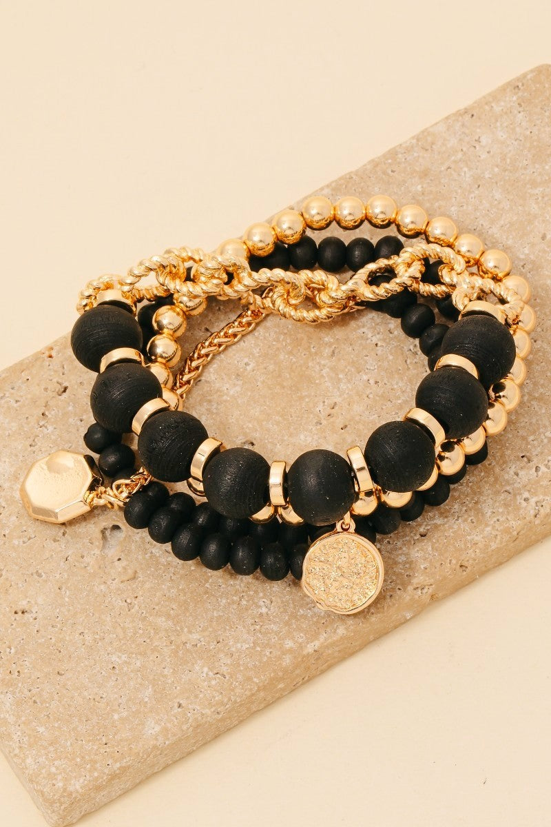 Beaded Bracelet Set in Black