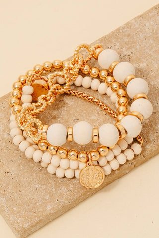 Beaded Bracelet Set in White