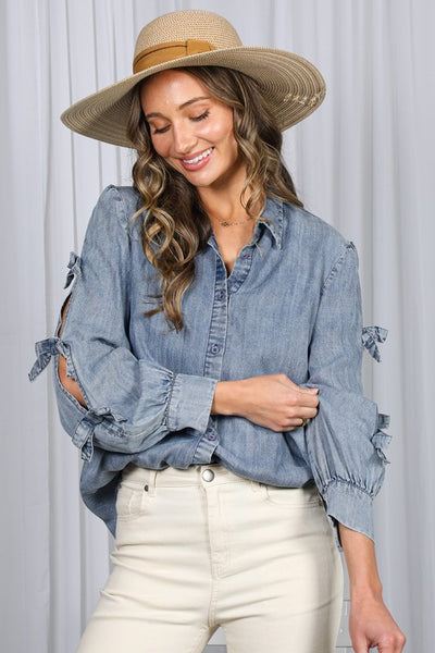Britney Bow Denim Blouse