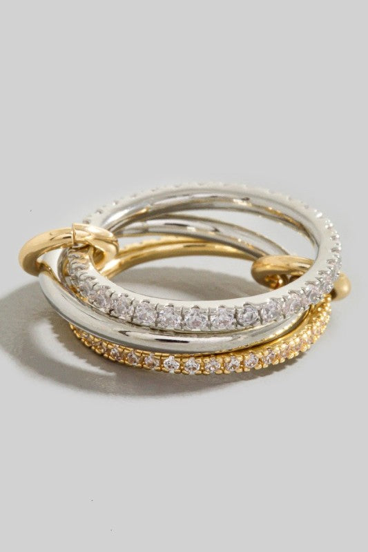 Linked Pave Ring Set in Mixed Metal