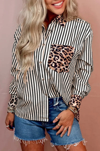 Stassi Striped Leopard Blouse