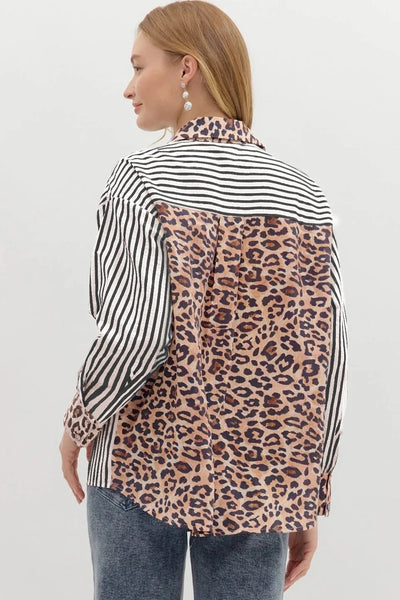 Stassi Striped Leopard Blouse