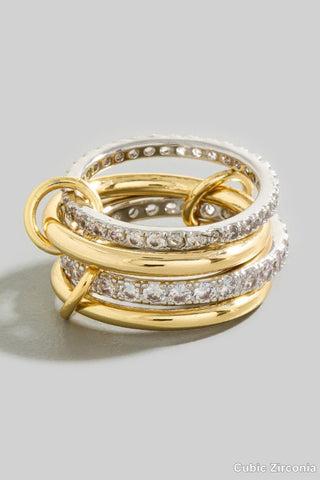 Linked 5 Ring Pave Ring Set in Mixed Metal