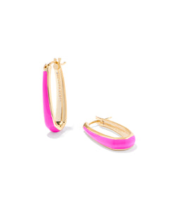 Kelsey Hoop Earrings in Gold Pink Enamel