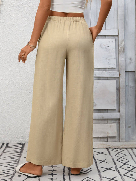 Lovesoft - High Waist Cotton Linen Wide Leg Pants with Pockets