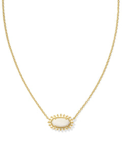 Elisa Gold Color Burst Frame Short Pendant Necklace in White Mother of Pearl