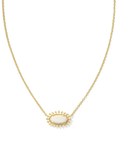 Elisa Gold Color Burst Frame Short Pendant Necklace in White Mother of Pearl