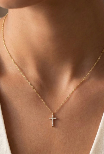 Pave Cross Necklace in Gold