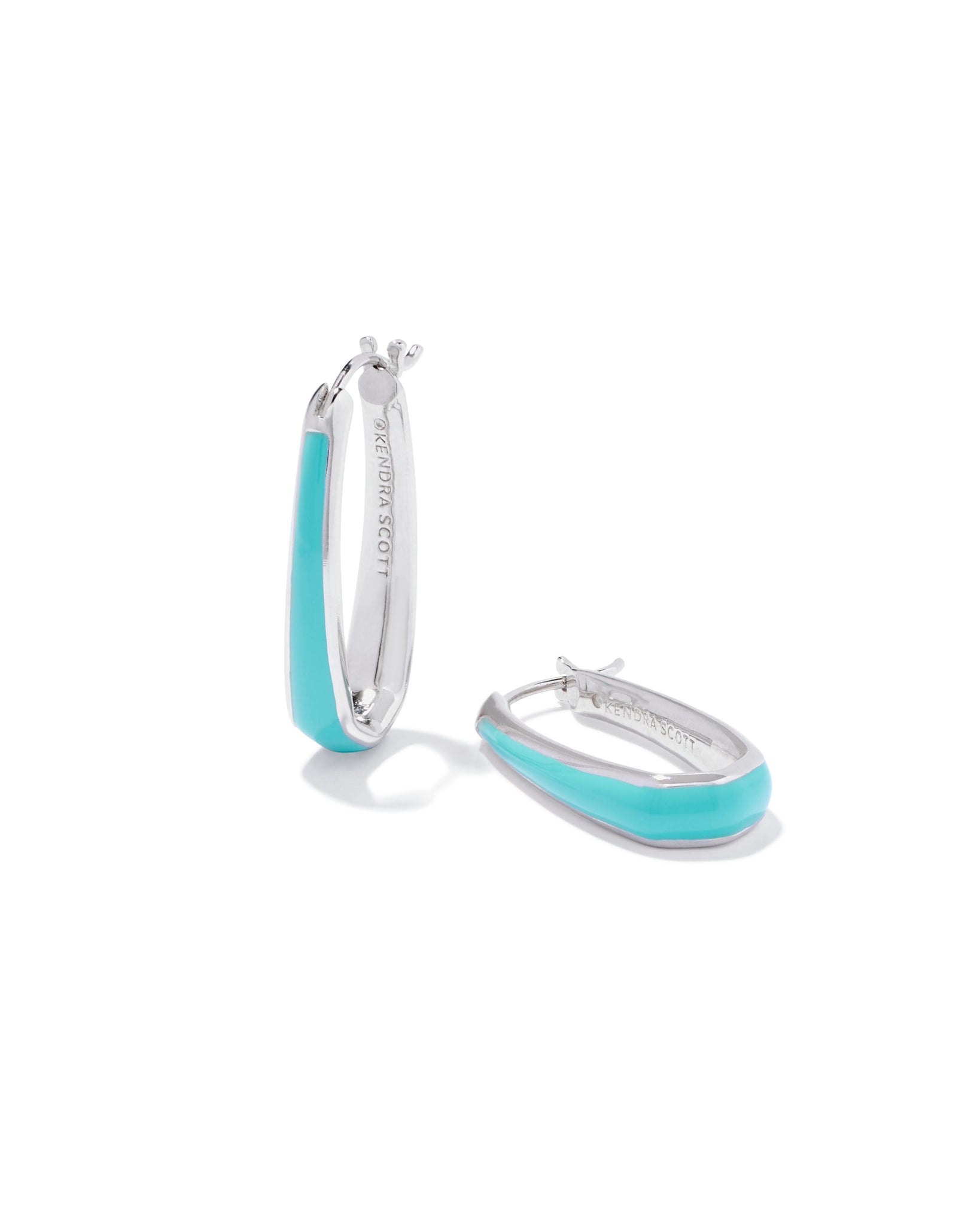 Kelsey Hoop Earrings in Silver Turquoise Enamel