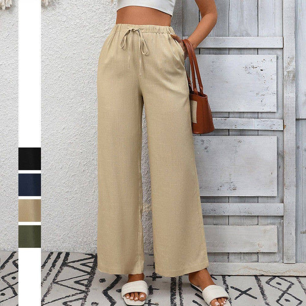 Lovesoft - High Waist Cotton Linen Wide Leg Pants with Pockets