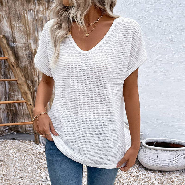 Lacey Lace-Back Waffle Knit Tie-Top with Cap Sleeves