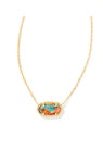 Elisa Short Pendant Necklace in Gold Bronze Veined Turquoise Magnesite Red Oyster