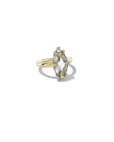 Lindy Rae Elyse Gold Cocktail Ring in Gold White Crystal