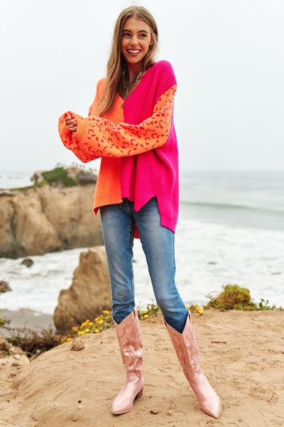 Leopard Oversized Colorblock Sweater