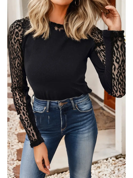 Leslie Leopard Sleeve Blouse
