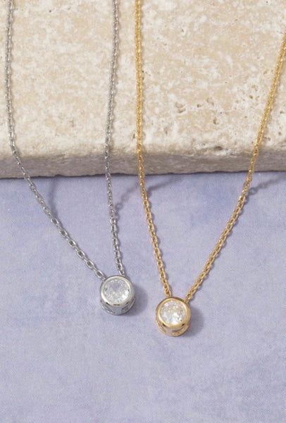CZ Halo Solitaire Necklace in Silver