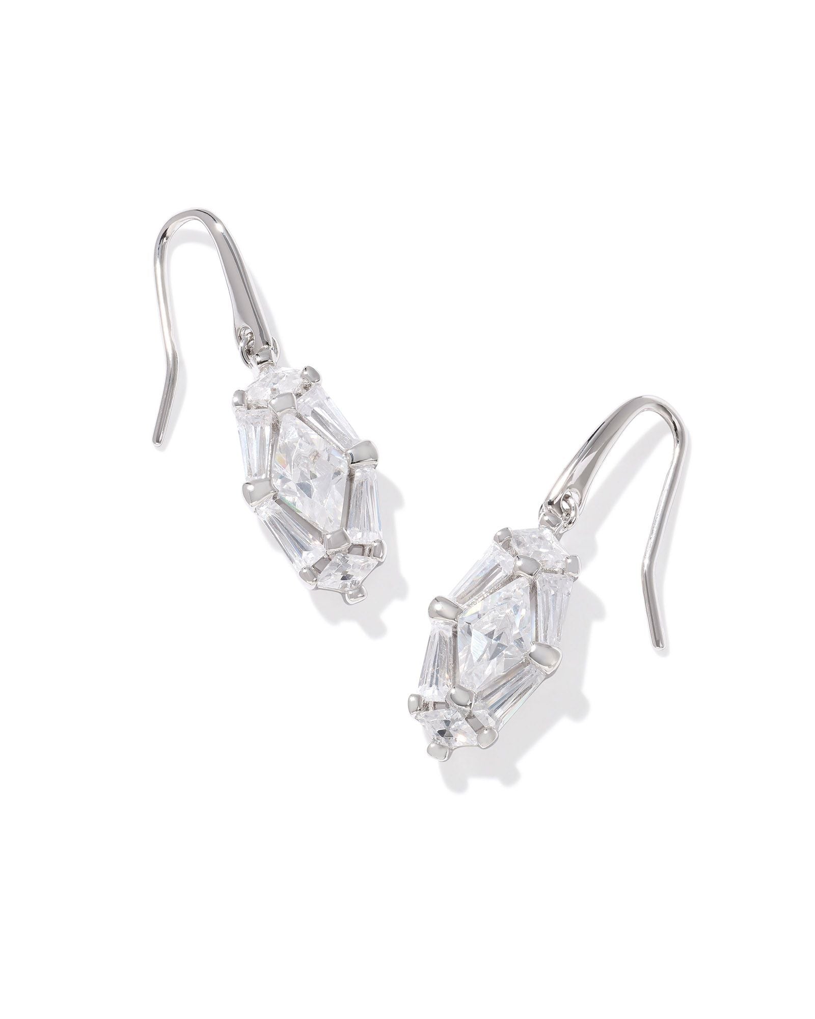 Lindy Rae Elle Drop Earrings in Silver White Crystal