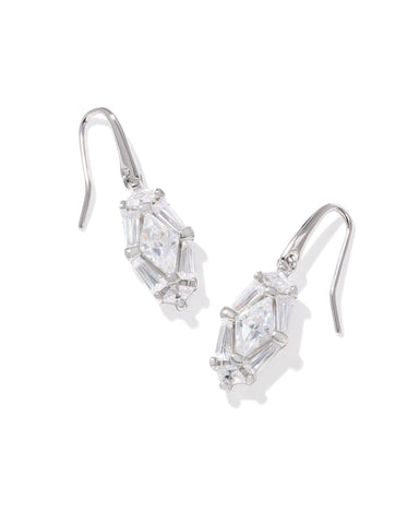 Lindy Rae Elle Drop Earrings in Silver White Crystal