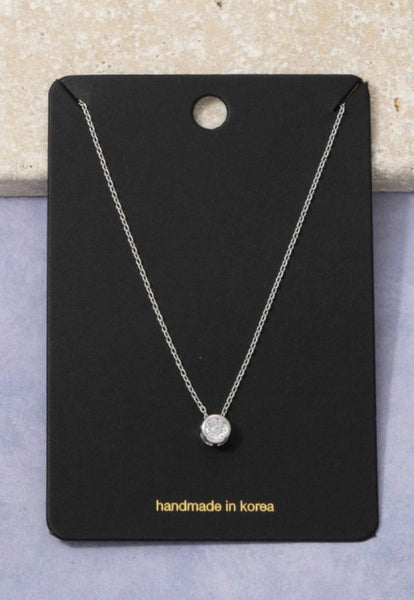 CZ Halo Solitaire Necklace in Silver